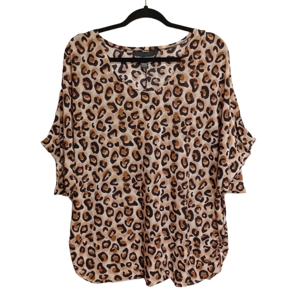 ISABELLA RODRIGUEZ Brown Leopard Animal Print Split Sleeve Stretchy Top 1X